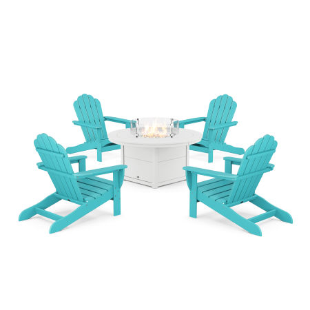 POLYWOOD 5-Piece Monterey Bay Oversized Adirondack Conversation Set with Fire Pit Table in Aruba
