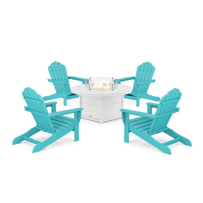 POLYWOOD 5-Piece Monterey Bay Oversized Adirondack Conversation Set with Fire Pit Table
