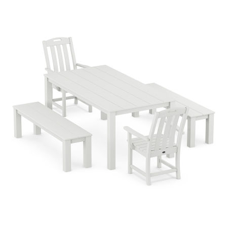 POLYWOOD Yacht Club 5-Piece Parsons Dining Set with Benches in Classic White