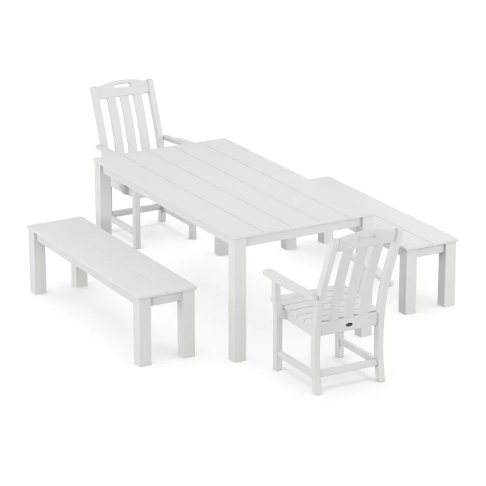 POLYWOOD Yacht Club 5-Piece Parsons Dining Set with Benches