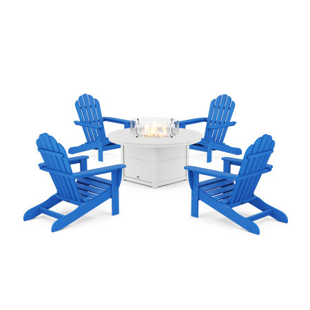 POLYWOOD 5-Piece Monterey Bay Adirondack Conversation Set with Fire Pit Table in Pacific Blue