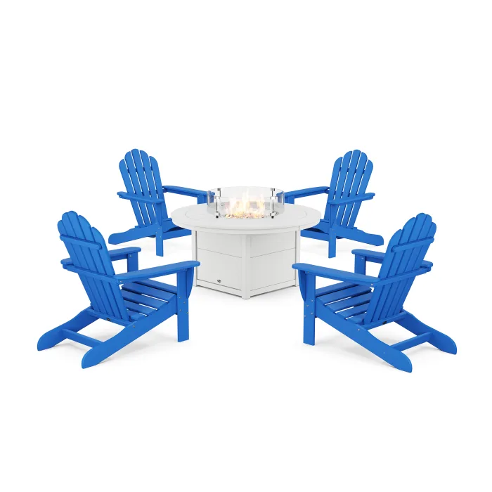 POLYWOOD 5-Piece Monterey Bay Adirondack Conversation Set with Fire Pit Table