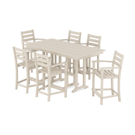 POLYWOOD Monterey Bay 7-Piece Farmhouse Arm Chair Counter Set in Sand Castle