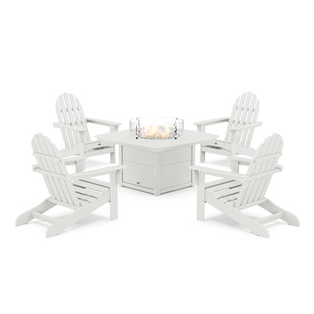 POLYWOOD Cape Cod Adirondack 5-Piece Set with Yacht Club Fire Pit Table in Classic White