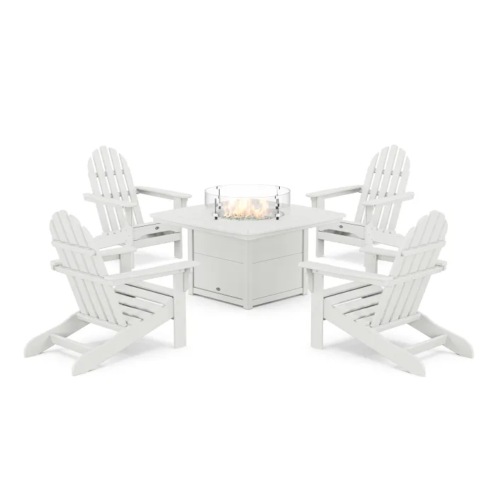 POLYWOOD Cape Cod Adirondack 5-Piece Set with Yacht Club Fire Pit Table