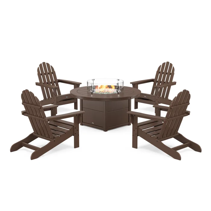 POLYWOOD Cape Cod Adirondack 5-Piece Set with Round Fire Pit Table