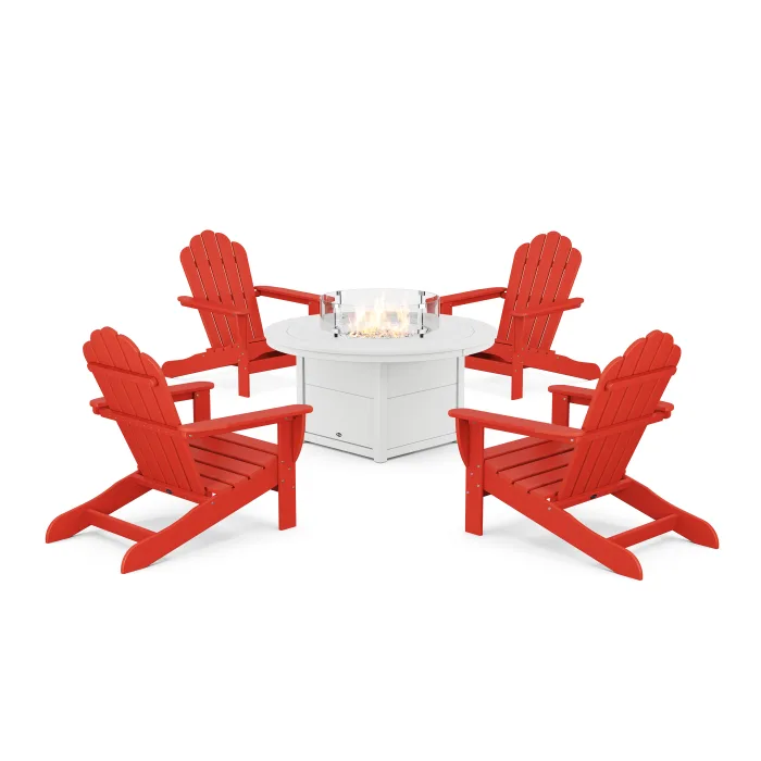 POLYWOOD 5-Piece Monterey Bay Oversized Adirondack Conversation Set with Fire Pit Table
