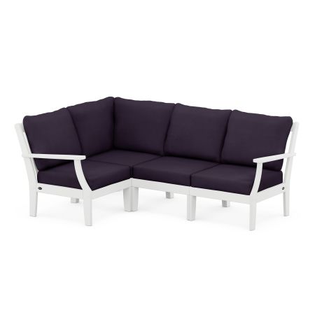 POLYWOOD Yacht Club Modular 4-Piece Deep Seating Set in Classic White / Navy Linen
