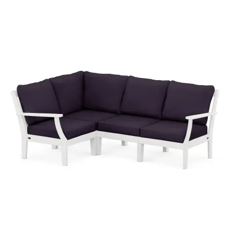 POLYWOOD Yacht Club Modular 4-Piece Deep Seating Set in Classic White / Navy Linen