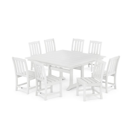 POLYWOOD Cape Cod Side Chair 9-Piece Square Farmhouse Dining Set with Trestle Legs in Classic White