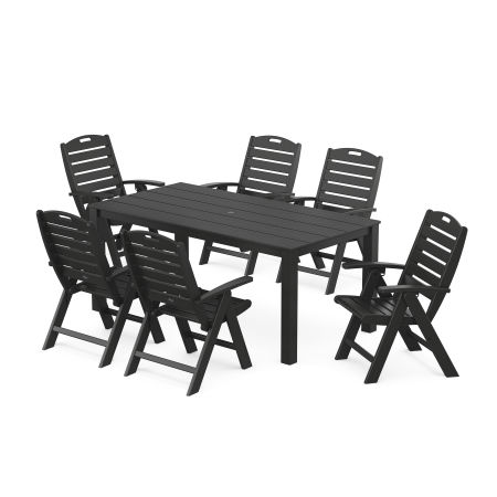 POLYWOOD Yacht Club Highback Chair 7-Piece Parsons Dining Set in Charcoal Black