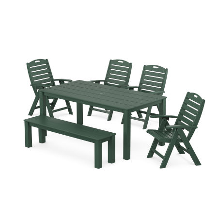 POLYWOOD Yacht Club Highback Chair 6-Piece Parsons Dining Set with Bench in Rainforest Canopy