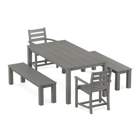 POLYWOOD Monterey Bay 5-Piece Parsons Dining Set with Benches in Stepping Stone