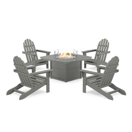 POLYWOOD Cape Cod Adirondack 5-Piece Set with Yacht Club Fire Pit Table in Stepping Stone