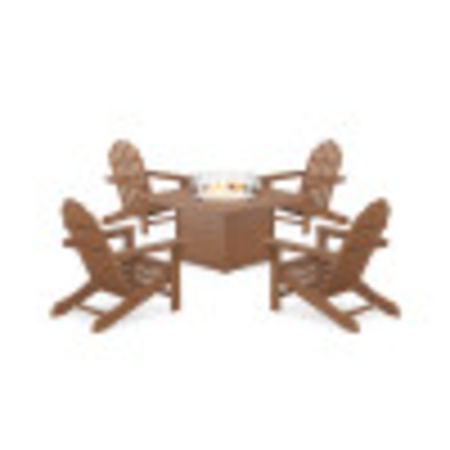 POLYWOOD Cape Cod Adirondack 5-Piece Set with Yacht Club Fire Pit Table in Tree House