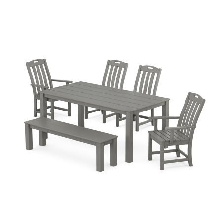 POLYWOOD Yacht Club 6-Piece Parsons Dining Set with Bench in Stepping Stone