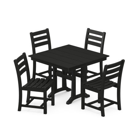 POLYWOOD Monterey Bay 5-Piece Farmhouse Trestle Side Chair Dining Set in Charcoal Black