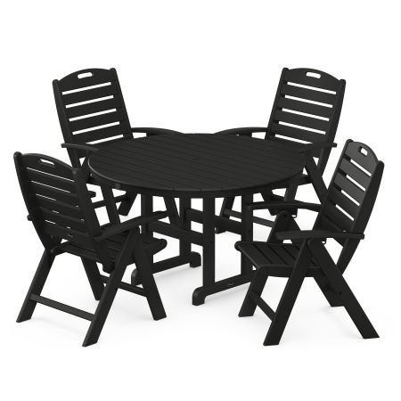 Yacht Club Highback 5-Piece Round Dining Set in Charcoal Black