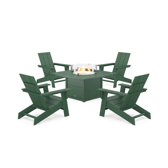 POLYWOOD Eastport Modern Adirondack 5-Piece Set with Square Fire Pit Table
