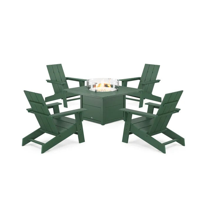 POLYWOOD Eastport Modern Adirondack 5-Piece Set with Square Fire Pit Table