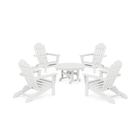 POLYWOOD 5-Piece Monterey Bay Folding Adirondack Chair Conversation Group in Classic White