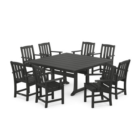 POLYWOOD Cape Cod 9-Piece Square Farmhouse Dining Set with Trestle Legs in Charcoal Black