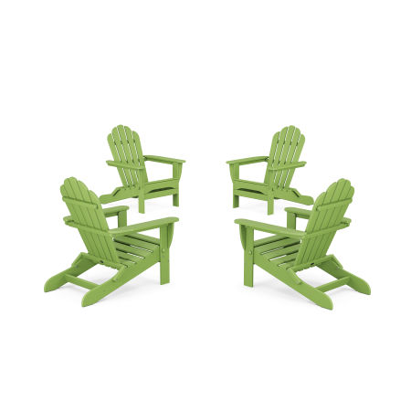 POLYWOOD 4-Piece Monterey Bay Folding Adirondack Chair Conversation Set in Lime