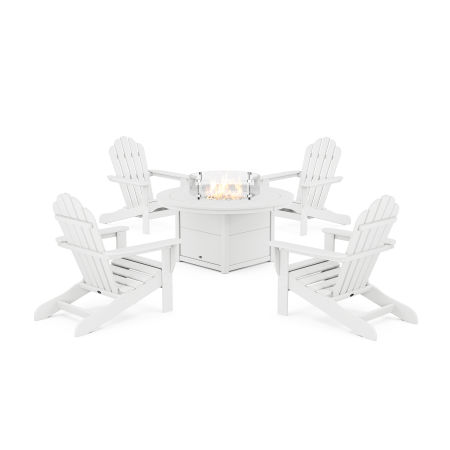 POLYWOOD 5-Piece Monterey Bay Adirondack Conversation Set with Fire Pit Table in Classic White