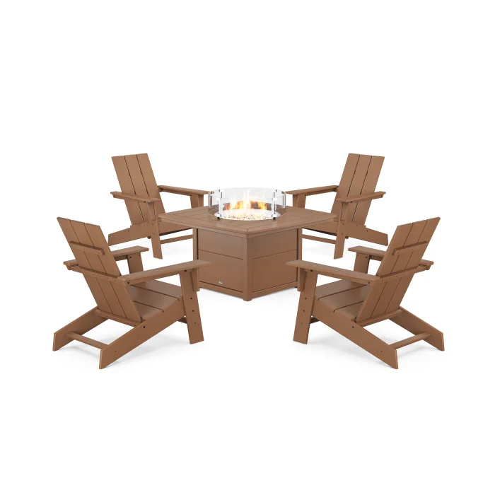 POLYWOOD Eastport Modern Adirondack 5-Piece Set with Yacht Club Fire Pit Table