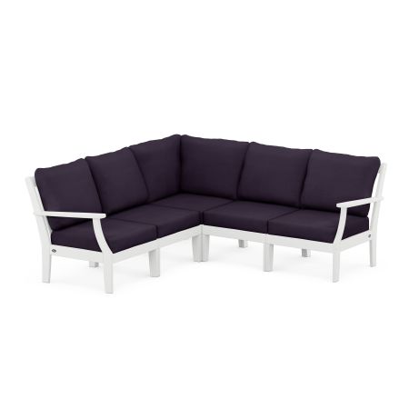 POLYWOOD Yacht Club Modular 5-Piece Deep Seating Set in Classic White / Navy Linen