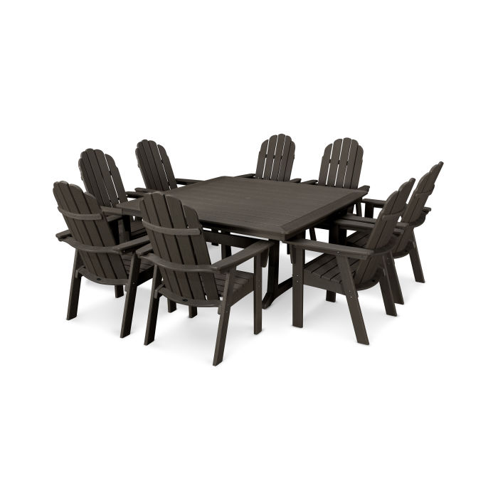 Vineyard Curveback Adirondack 9-Piece Nautical Trestle Dining Set in Vintage Finish