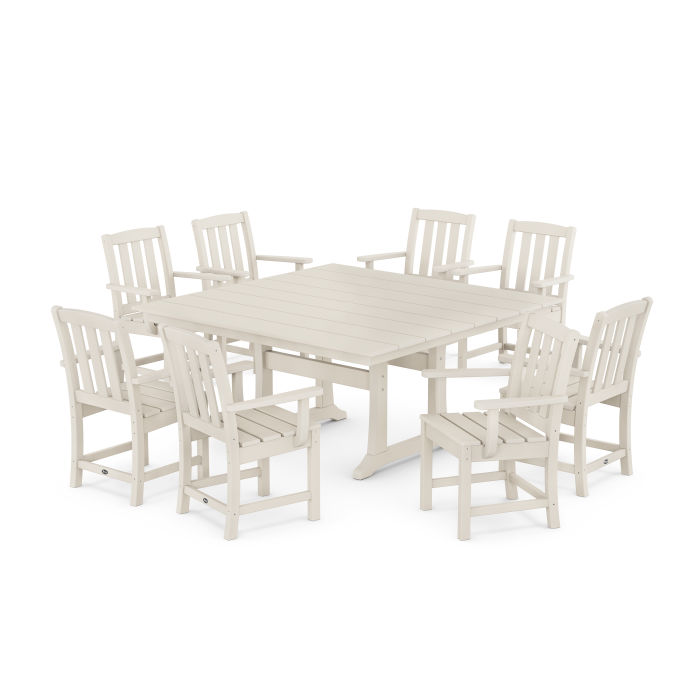 POLYWOOD Cape Cod 9-Piece Square Farmhouse Dining Set with Trestle Legs