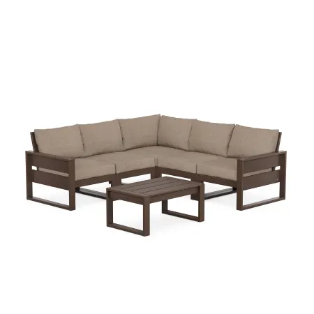 POLYWOOD Eastport 6 piece Deep Seating Sectional + Coffee Table Set in Vintage Lantern / Spiced Burlap