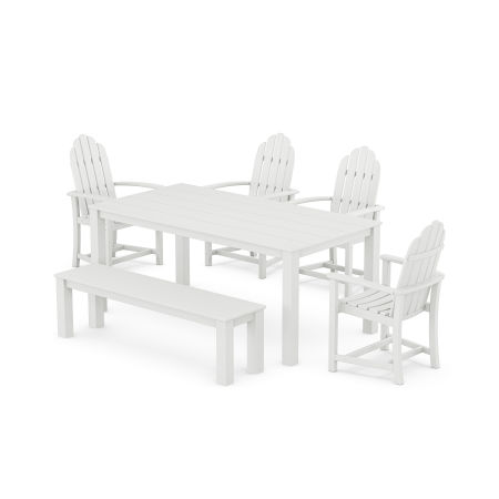 POLYWOOD Cape Cod Adirondack 6-Piece Parsons Dining Set with Bench in Classic White
