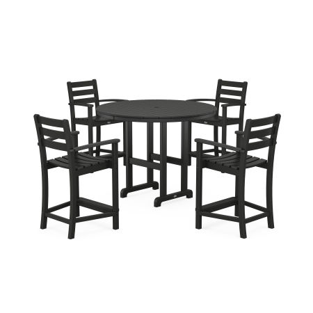 POLYWOOD Monterey Bay 5-Piece Arm Chair Counter Set in Charcoal Black