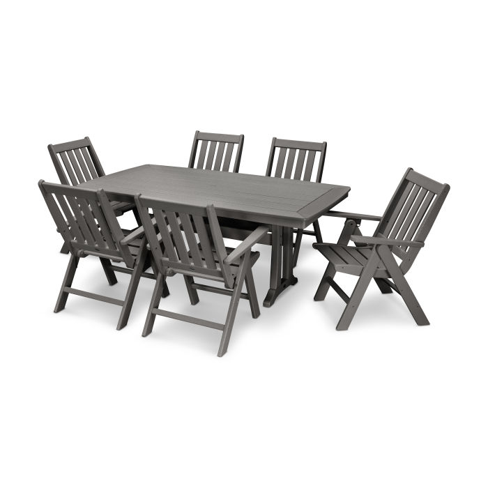 Vineyard 7-Piece Nautical Trestle Folding Dining Set