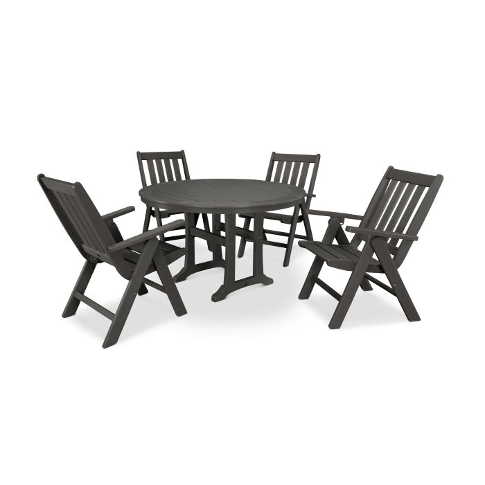 Vineyard 5-Piece Nautical Trestle Folding Dining Set in Vintage Finish