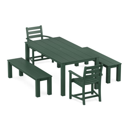 POLYWOOD Monterey Bay 5-Piece Parsons Dining Set with Benches in Rainforest Canopy