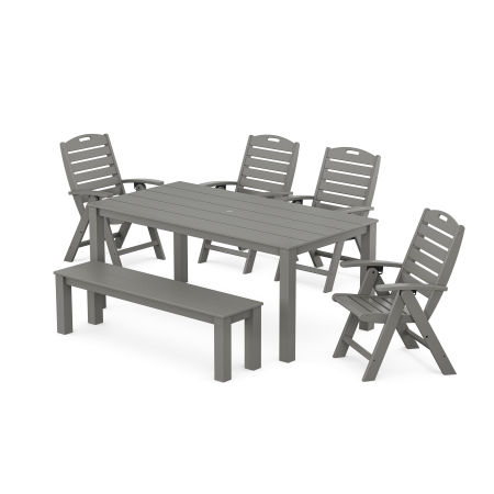 POLYWOOD Yacht Club Highback Chair 6-Piece Parsons Dining Set with Bench in Stepping Stone