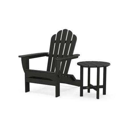 POLYWOOD Monterey Bay Folding Adirondack Chair with Side Table in Charcoal Black