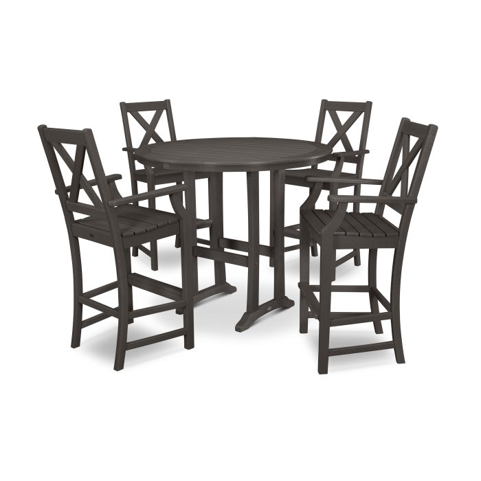Braxton 5-Piece Nautical Trestle Arm Chair Bar Set in Vintage Finish