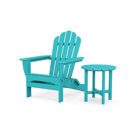 POLYWOOD Monterey Bay Folding Adirondack Chair with Side Table in Aruba