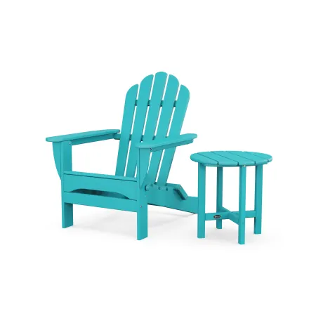 POLYWOOD Monterey Bay Folding Adirondack Chair with Side Table in Aruba