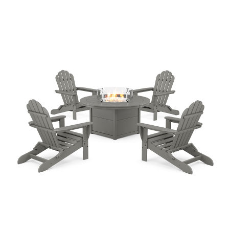 POLYWOOD 5-Piece Monterey Bay Folding Adirondack Conversation Set with Fire Pit Table in Stepping Stone