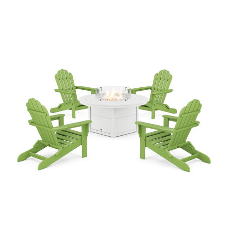 POLYWOOD 5-Piece Monterey Bay Folding Adirondack Conversation Set with Fire Pit Table in Lime