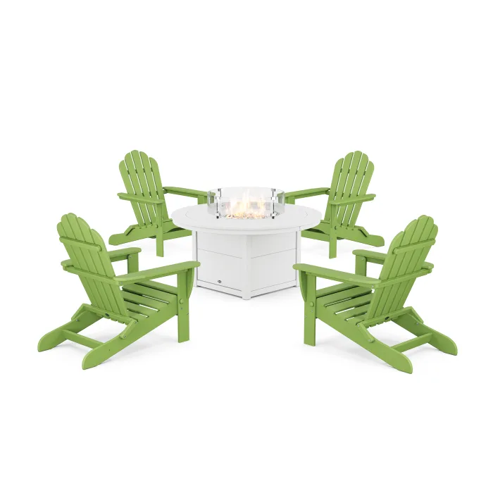 POLYWOOD 5-Piece Monterey Bay Folding Adirondack Conversation Set with Fire Pit Table