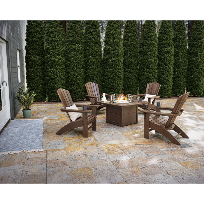 POLYWOOD Yacht Club Adirondack 5-Piece Set with Fire Pit Table