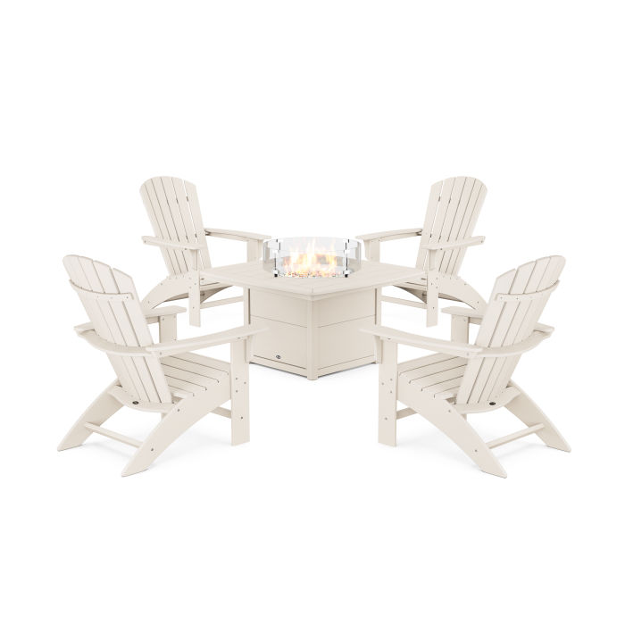 POLYWOOD Yacht Club Adirondack 5-Piece Set with Fire Pit Table
