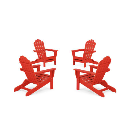 POLYWOOD 4-Piece Monterey Bay Folding Adirondack Chair Conversation Set in Sunset Red