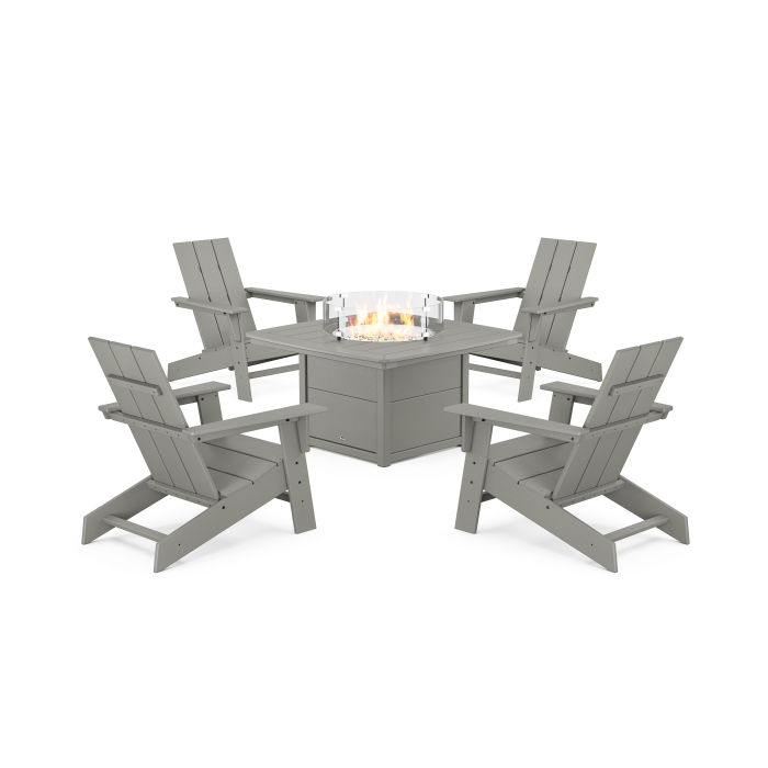 POLYWOOD Eastport Modern Adirondack 5-Piece Set with Yacht Club Fire Pit Table